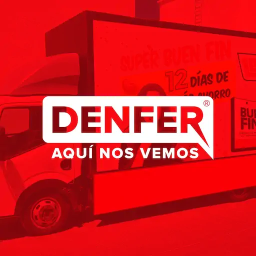 Logotipo Denfer sobre camión en rojo – diseño de SmartBrand360