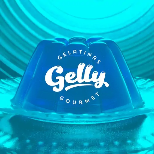 Logotipo Gelly sobre gelatina azul – ejemplo de creación de marcas hecho por SmartBrand360