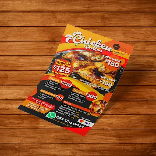 Volante de menú y precios Chicken Pollos – diseño de SmartBrand360