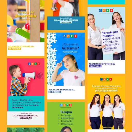 Publicaciones de redes sociales de Centros CEPI (autismo, terapia, lenguaje) – diseño de SmartBrand360