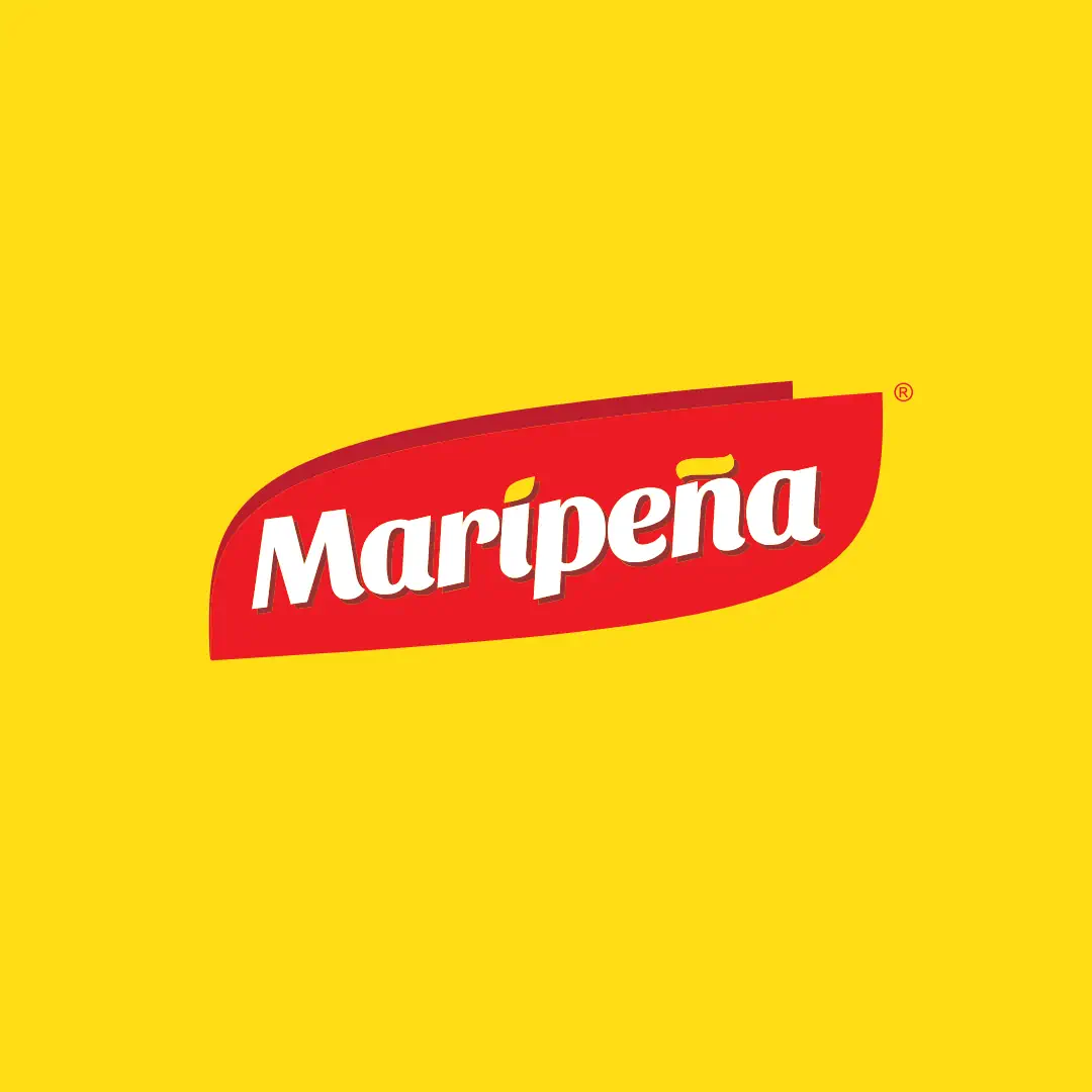 Logotipo de Maripeña, marca nacional de alimentos, rojo sobre amarillo – diseño de SmartBrand360