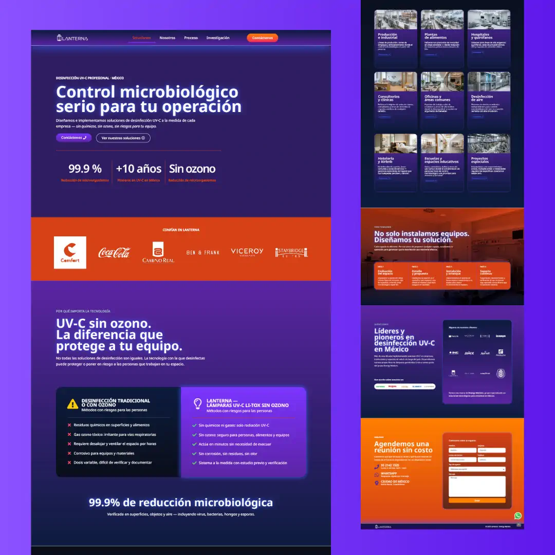 Sitio web lanterna.com.mx, desinfección UV-C sin ozono – diseño de SmartBrand360