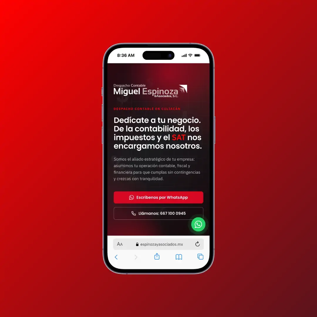 Sitio web del despacho contable en celular, Culiacán – diseño de SmartBrand360