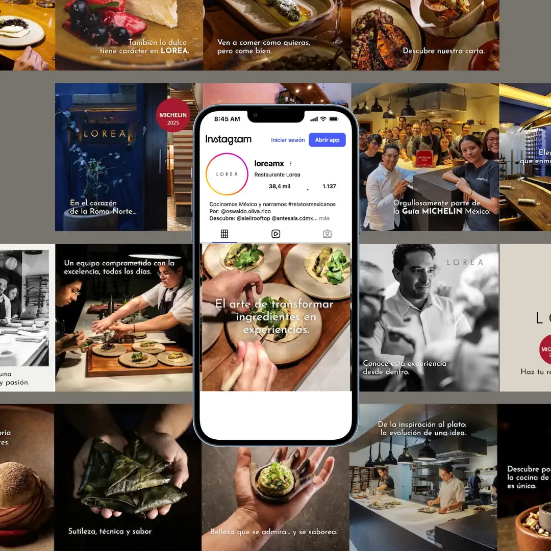 Carruseles de campaña en Meta del restaurante Lorea, CDMX (Guía Michelin) – diseño de SmartBrand360