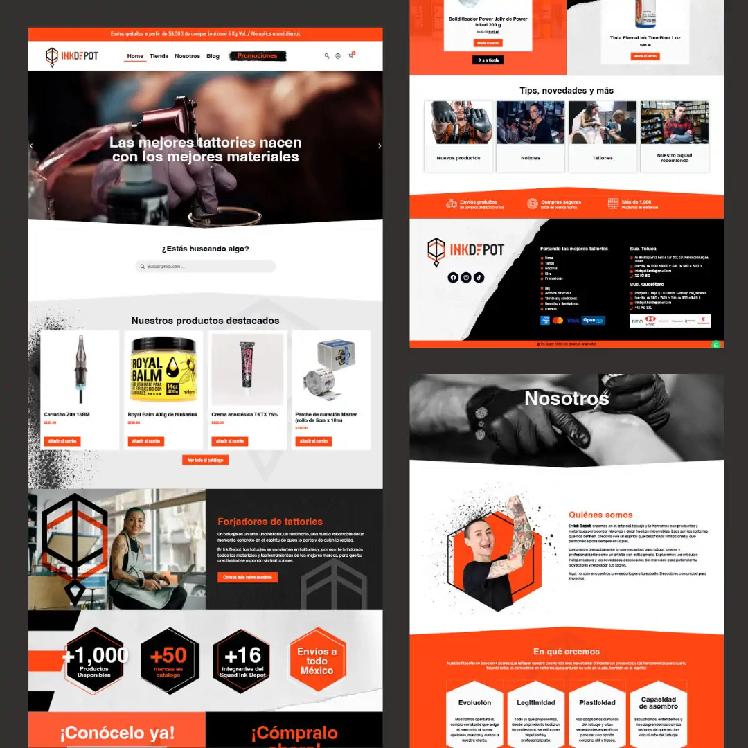 Tienda en línea de insumos para tatuadores, secciones del sitio – diseño de SmartBrand360